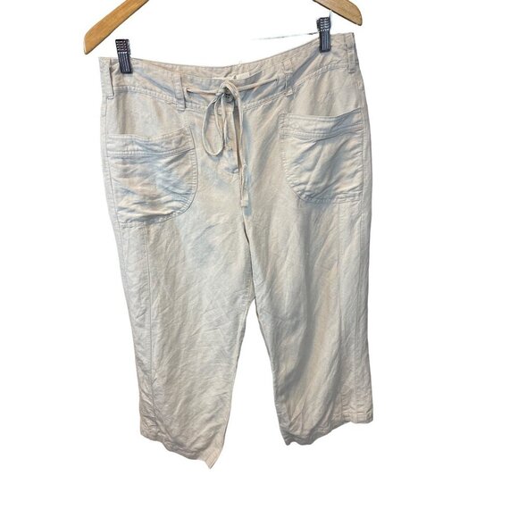 Sandro Tan Linen Blend Drawstring Waist Cropped Pants Sz 10 - Picture 1 of 9